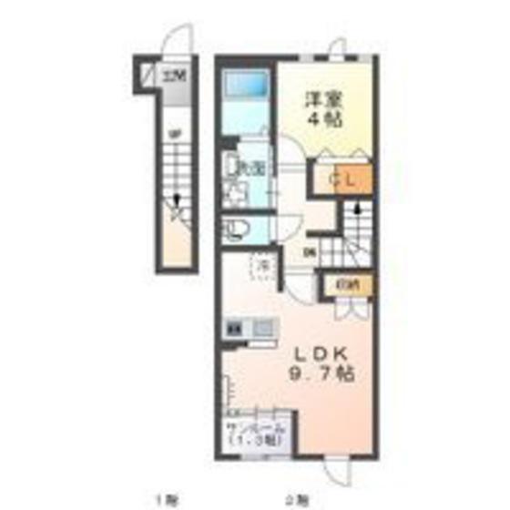 メゾン リ・イルII(1LDK/2階)の間取り写真
