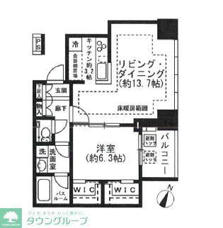 プレミストタワー白金高輪(1LDK/17階)の間取り写真