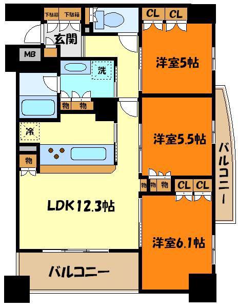 パークキューブ京王八王子II(2SLDK/12階)の間取り写真