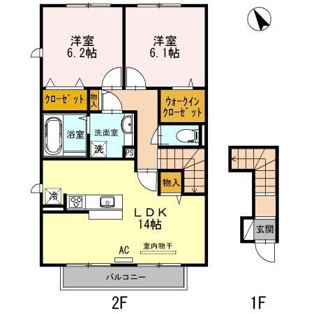 サニーフィールドミキ(2LDK/2階)の間取り写真