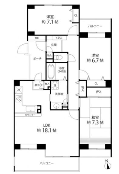 T S GARDEN西寺尾E棟(3LDK/2階)の間取り写真