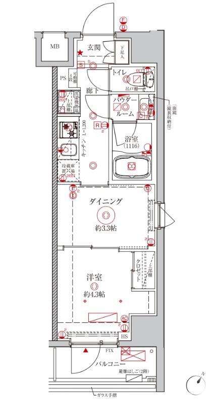 クレイシアアイズ川崎ザ・テラス(2K/5階)の間取り写真