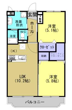 サニーコート風花(2LDK/3階)の間取り写真
