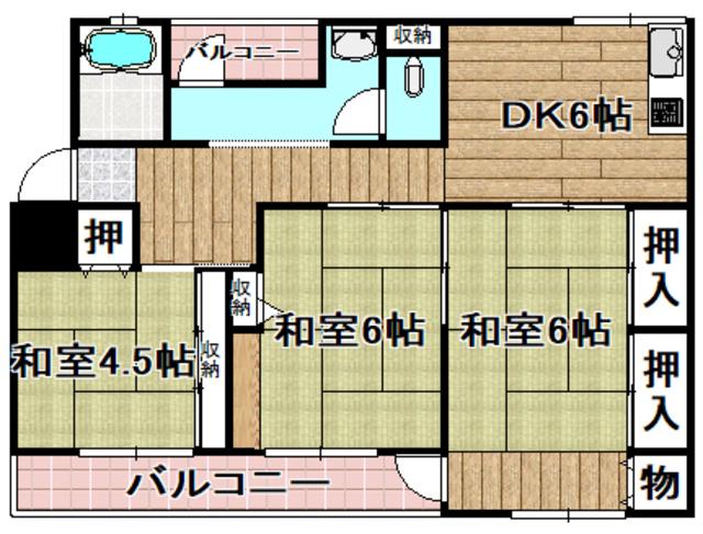 スカイハイツ辻崎(3DK/1階)の間取り写真