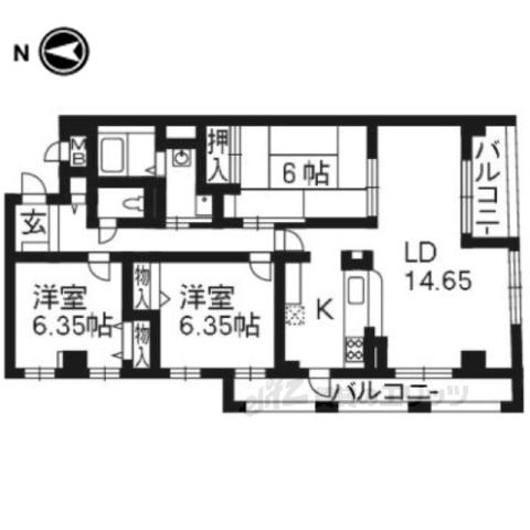 パインフィールド五条(3LDK/2階)の間取り写真
