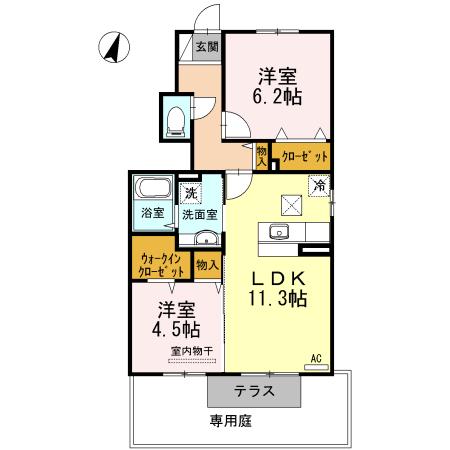 ヴェルデ柞原(2LDK/1階)の間取り写真