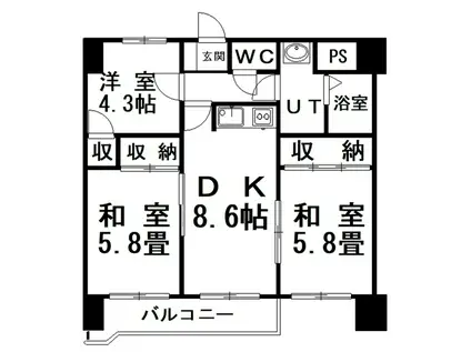 仲浜ハイツ(3DK/4階)の間取り写真