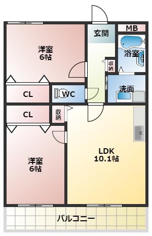 サンライズフジ(2LDK/1階)の間取り写真