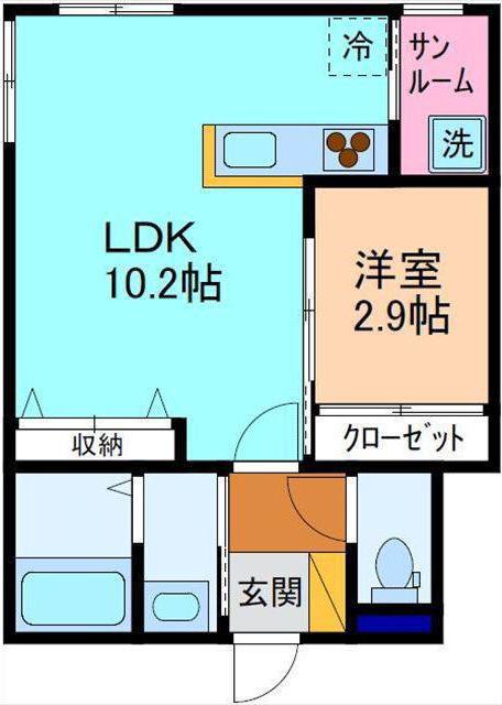 ヴェルデ宝町(1LDK/2階)の間取り写真