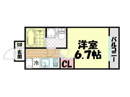 SERENITE本町REFLET(1K/4階)の間取り写真
