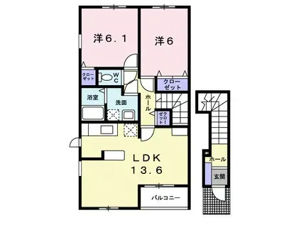 フィオーレ・アロッジオI(2LDK/2階)の間取り写真