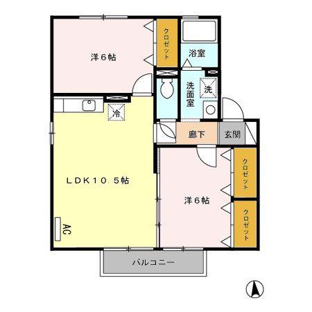 フローラルビレッジVI番館(2LDK/2階)の間取り写真