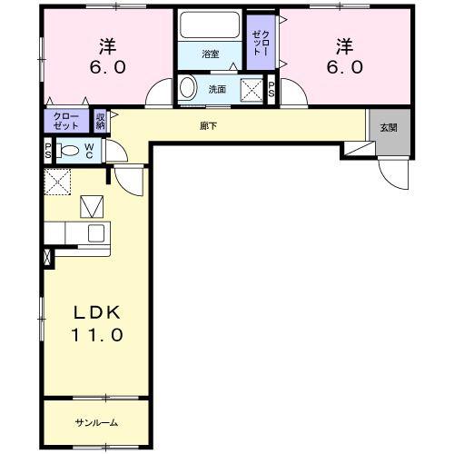 メゾンジョイ宝塚(2LDK/1階)の間取り写真