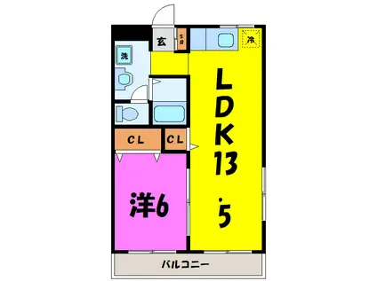 メゾンブルーム(1LDK/1階)の間取り写真