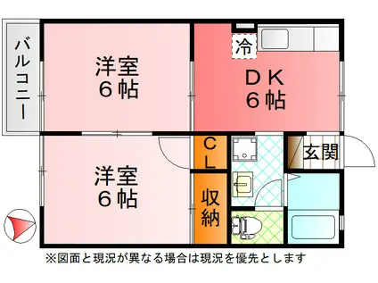 リヴェールキャッスルD(2DK/1階)の間取り写真