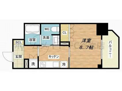 リーガル靭公園南II(1K/9階)の間取り写真