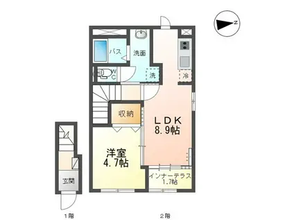 アラ・ミゾン(1LDK/2階)の間取り写真