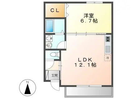 ルシクラージュ(1LDK/2階)の間取り写真