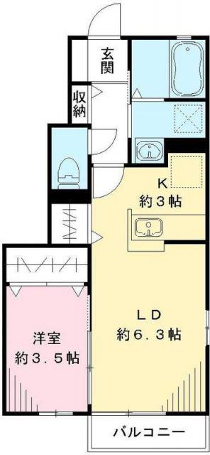 ラ・フォンテーヌ(1LDK/1階)の間取り写真