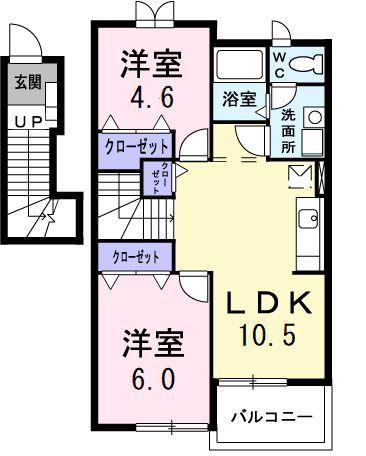 ヒルズIV(2LDK/2階)の間取り写真