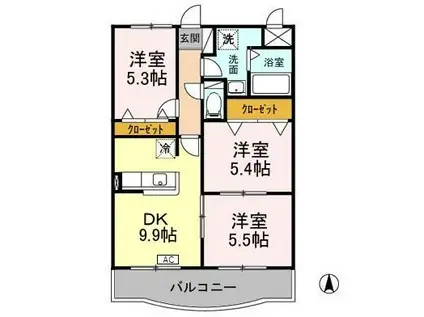 メルヴェイユII(3DK/2階)の間取り写真