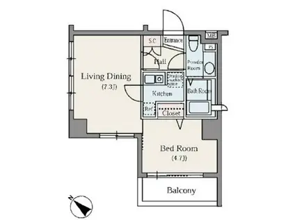 東池袋デュープレックス リズ(1DK/7階)の間取り写真