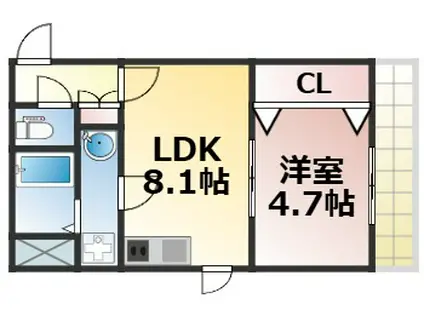 リアライズ深江南(1LDK/4階)の間取り写真