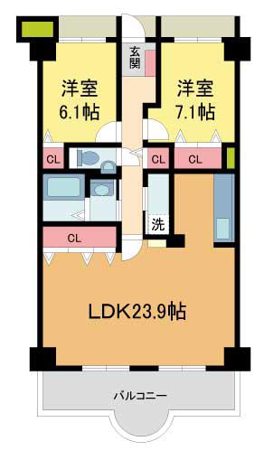 シャンテ川西4号棟(2LDK/14階)の間取り写真