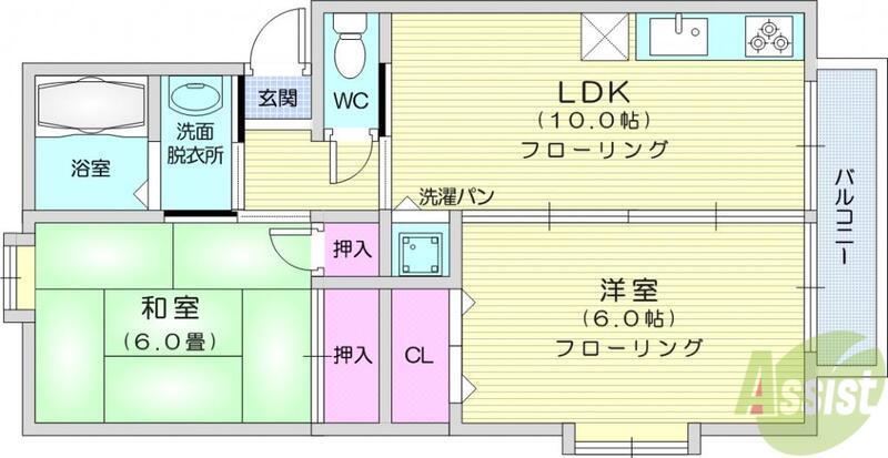 ロイヤルコート文化町Ⅳ番館(2LDK/1階)の間取り写真