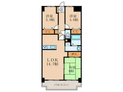 エンゼルハイム大濠公園南(3LDK/14階)の間取り写真