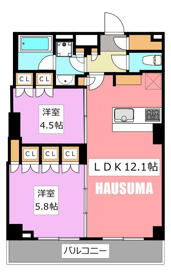 ザ・パークハビオ巣鴨(2LDK/10階)の間取り写真