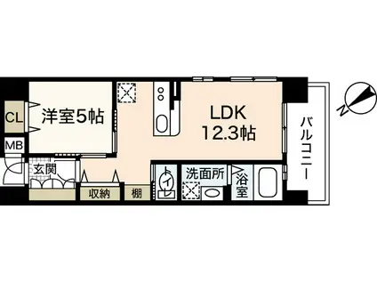 アールヴォレ楠木(1LDK/11階)の間取り写真
