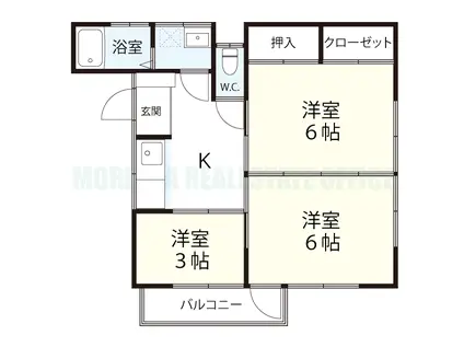 景明荘(2SK/2階)の間取り写真