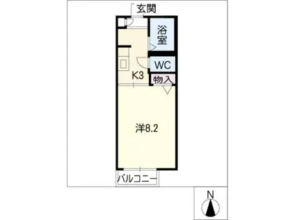 ボナールMATOBA B棟(1K/1階)の間取り写真