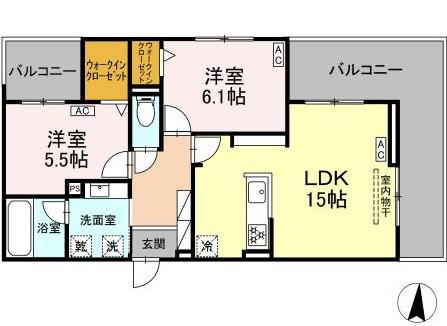セレスティア檀溪通(2LDK/3階)の間取り写真