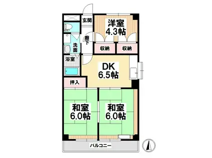 マイプレイス観音(3DK/4階)の間取り写真