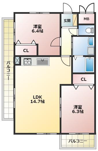 CASA VERDE(2LDK/2階)の間取り写真