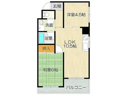 勝山ビューハイツ(2LDK/4階)の間取り写真