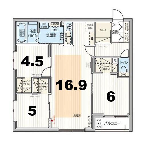 エフュート福住(3LDK/1階)の間取り写真