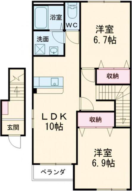 ル・ピュール(2LDK/2階)の間取り写真
