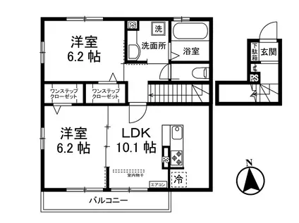 フーヴェル岡上II(2LDK/2階)の間取り写真
