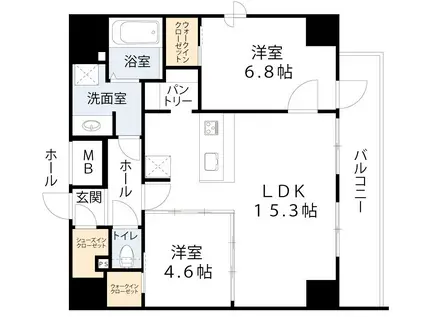 AFFLUENCE難波イースト(2LDK/12階)の間取り写真