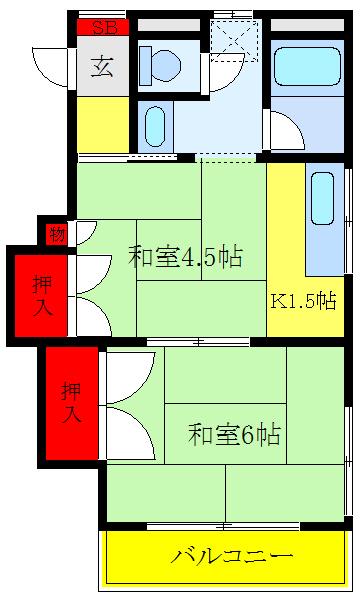 第1志げる荘(1DK/2階)の間取り写真