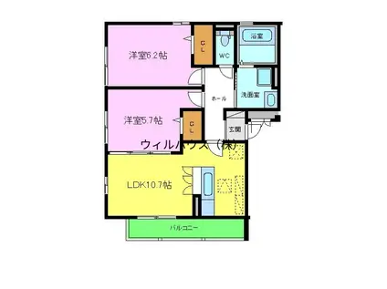 リヴィエール諏訪森(2LDK/3階)の間取り写真