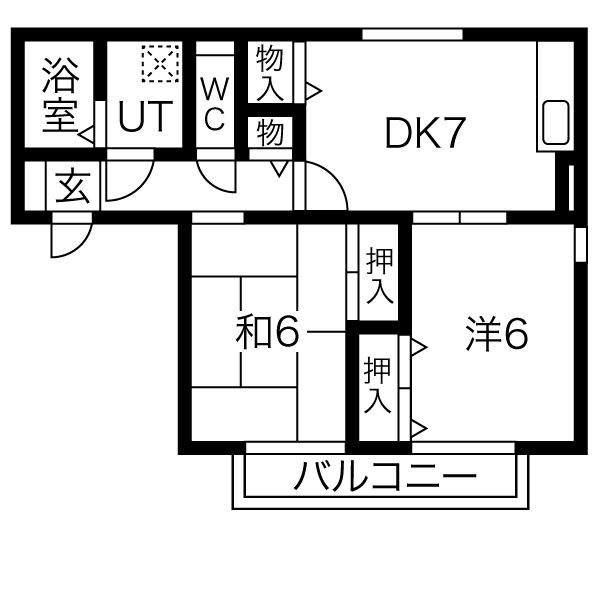 ハイカムール芦屋(2DK/1階)の間取り写真