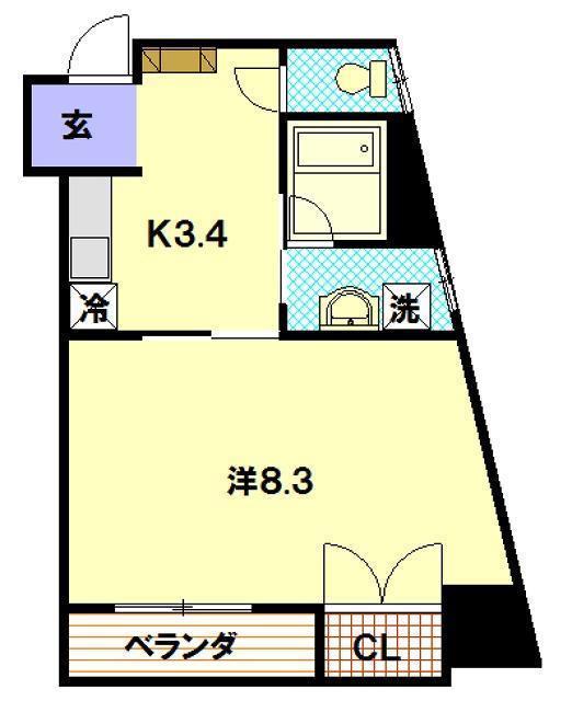 ヒルズ次男坊(1K/4階)の間取り写真