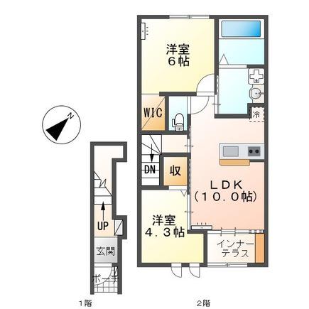 CASA CALMA(2LDK/2階)の間取り写真