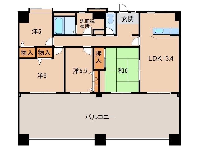 グランディール山十(4LDK/9階)の間取り写真