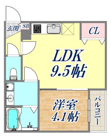 エリシオン大物町(1LDK/3階)の間取り写真