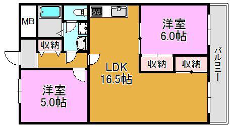 長田センタービル(2LDK/9階)の間取り写真